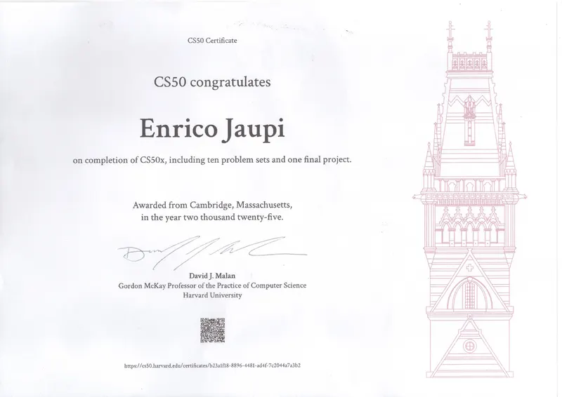 Harvard CS50x certificate of completion