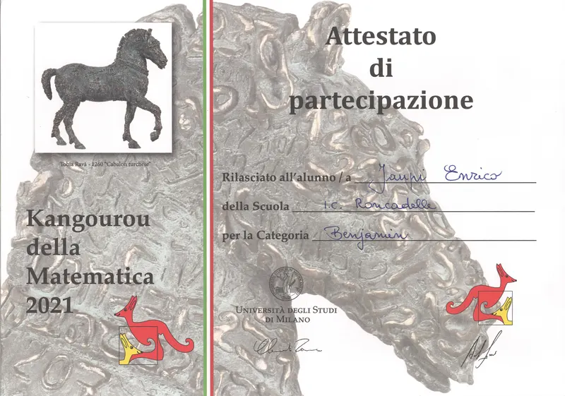 Kangourou della Matematica 2021 participation certificate