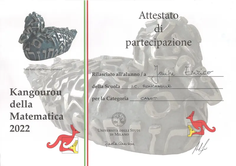 Kangourou della Matematica 2022 participation certificate