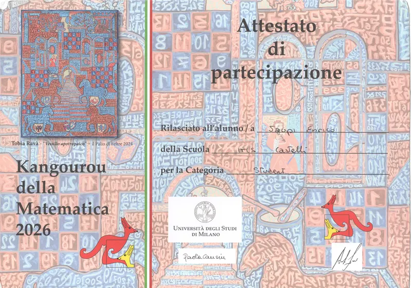 Kangourou della Matematica 2026 participation certificate