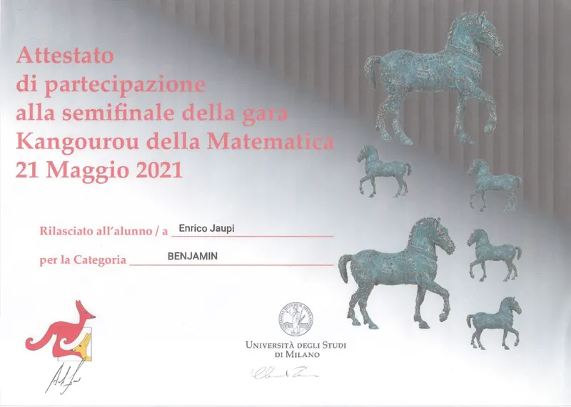 Kangourou della Matematica 2021 semifinal participation certificate