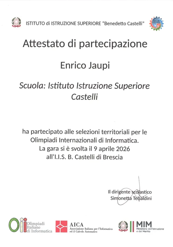 OII 2026 territorial selection participation certificate